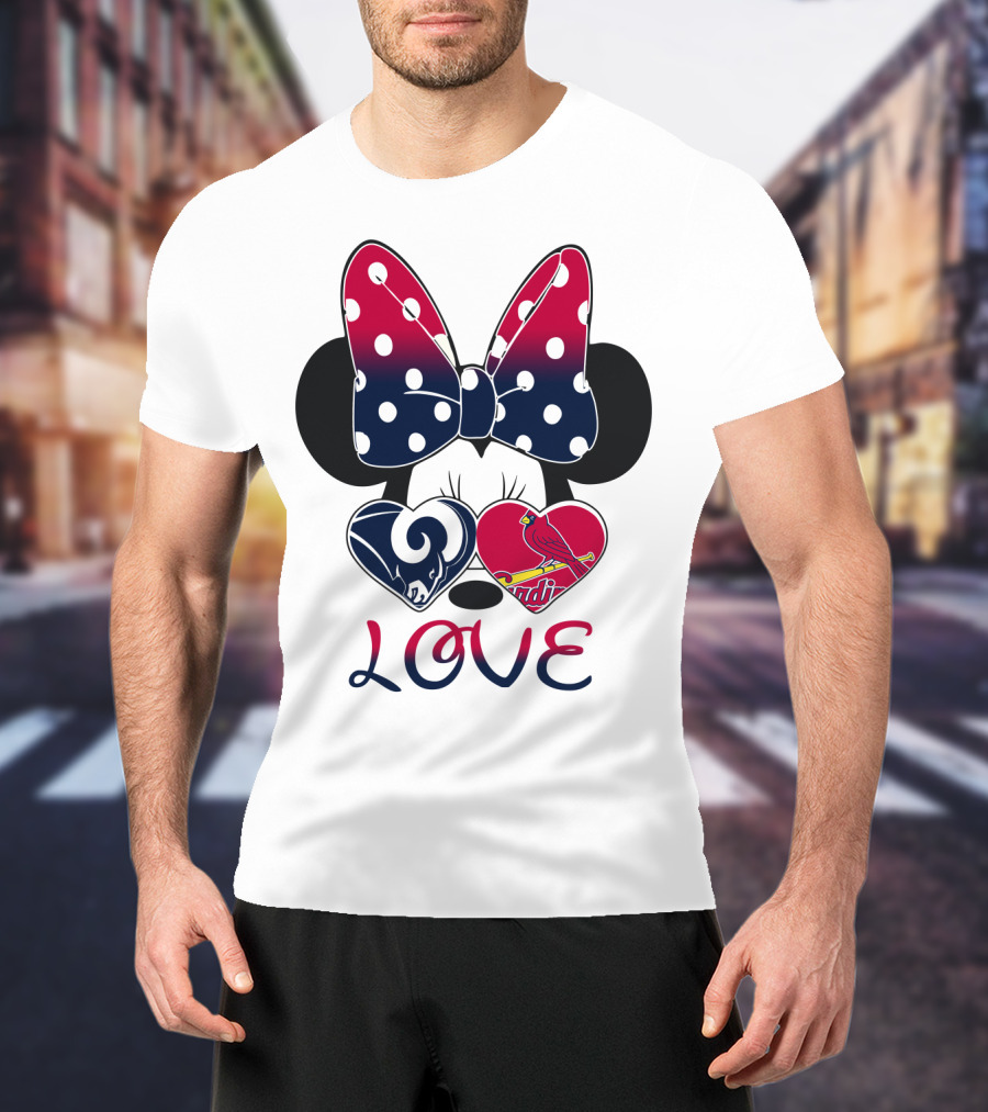 Love Mickey Ears Bow St. Louis Rams Cardinals Hearts T-Shirt