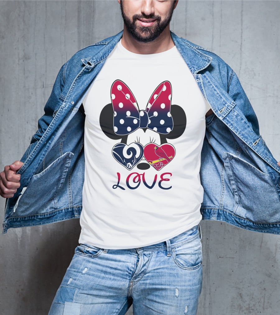 Love Mickey Ears Bow St. Louis Rams Cardinals Hearts T-Shirt