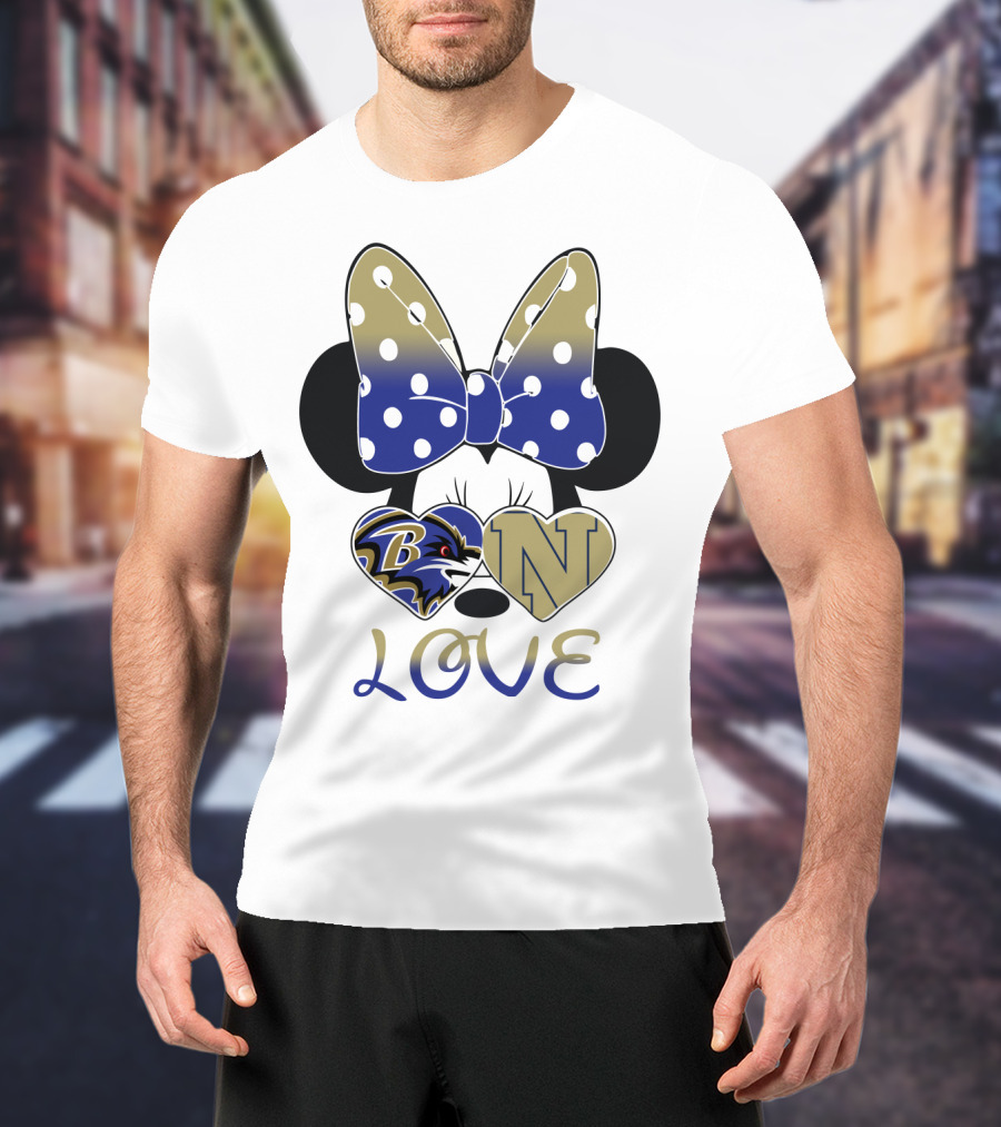 Minnie Mouse Love Baltimore Ravens Navy Logo Hearts Bow T-Shirt