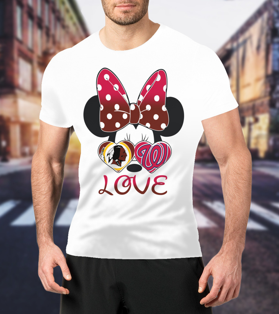 Minnie Mouse Love Washington Nationals Redskins Iconic Bow Hearts T-Shirt