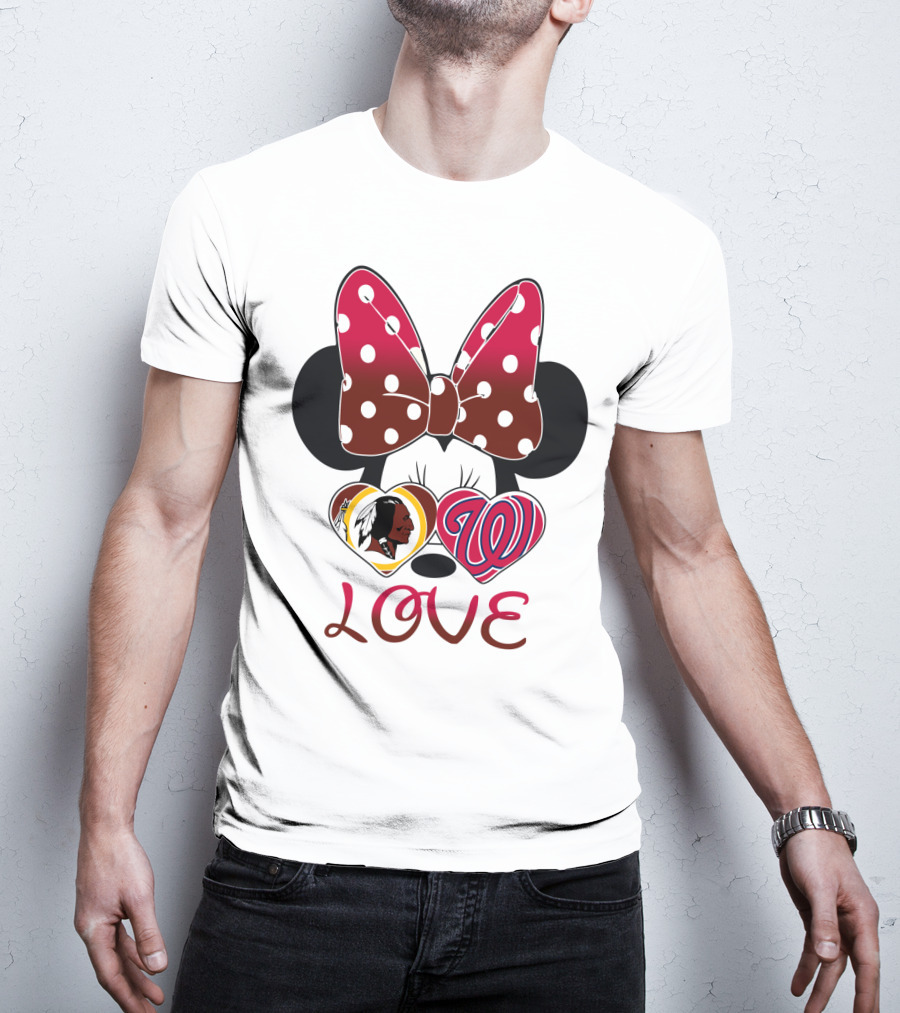 Minnie Mouse Love Washington Nationals Redskins Iconic Bow Hearts T-Shirt