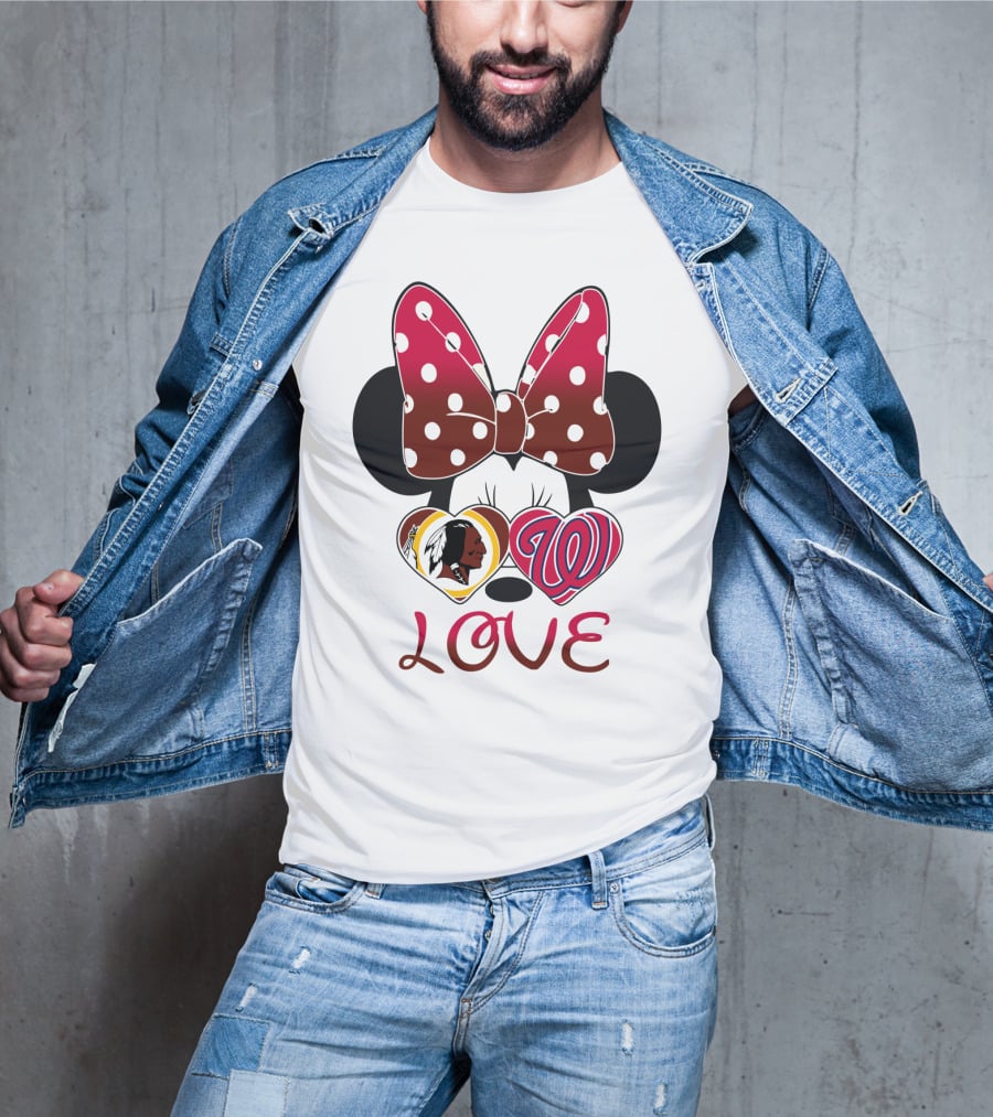 Minnie Mouse Love Washington Nationals Redskins Iconic Bow Hearts T-Shirt