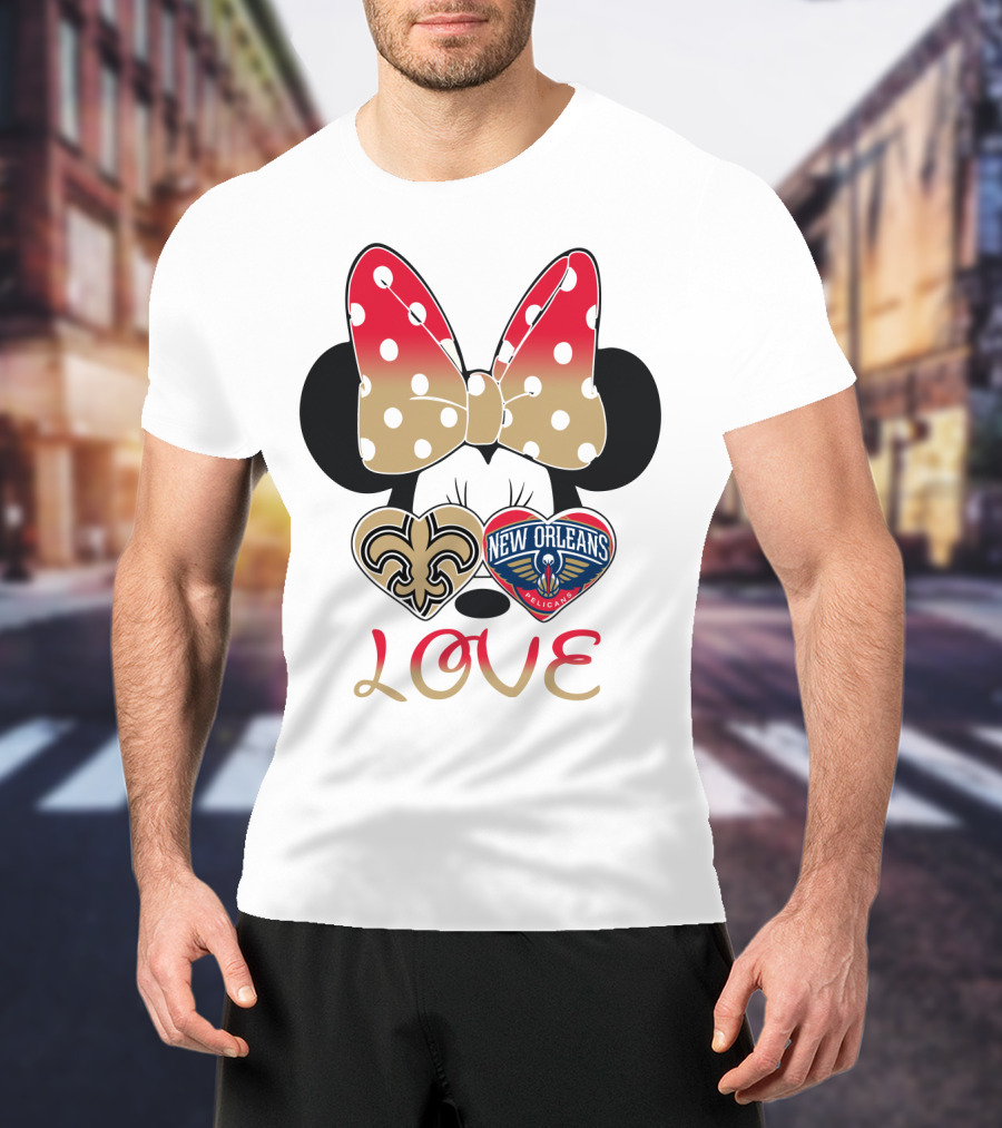 Minnie Mouse Love New Orleans Saints And Pelicans T-Shirt