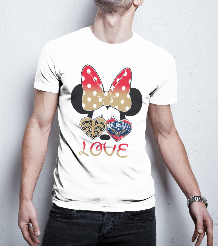 Minnie Mouse Love New Orleans Saints And Pelicans T-Shirt