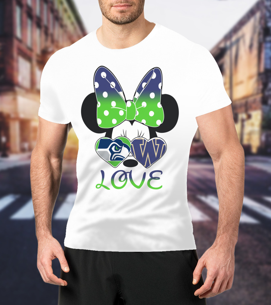 Love Seattle Seahawks Washington Huskies Minnie Bow T-Shirt