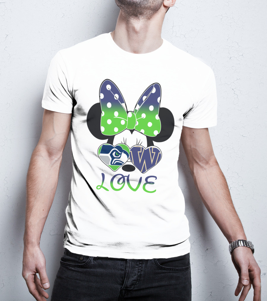 Love Seattle Seahawks Washington Huskies Minnie Bow T-Shirt