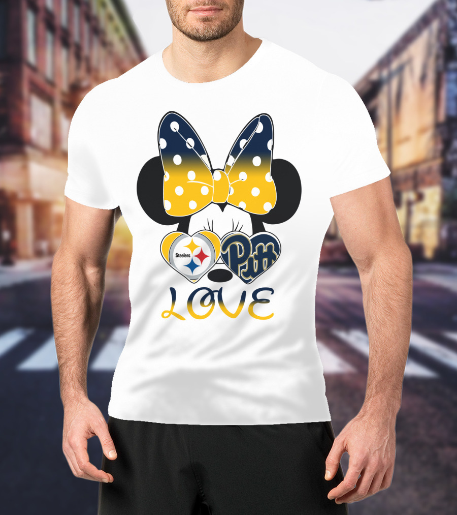 Steelers Pitt Minnie Love Bow Hearts T-Shirt