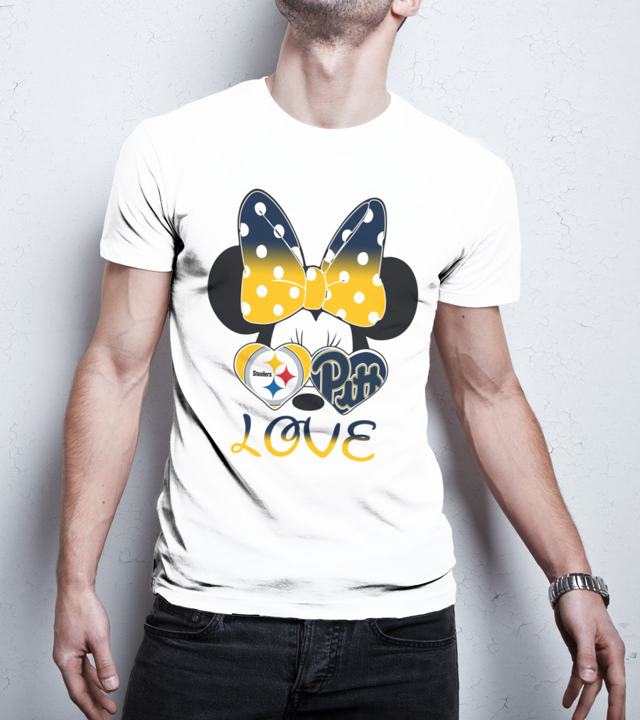 Steelers Pitt Minnie Love Bow Hearts T-Shirt