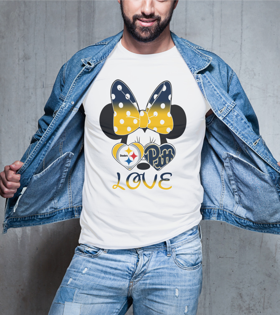 Steelers Pitt Minnie Love Bow Hearts T-Shirt