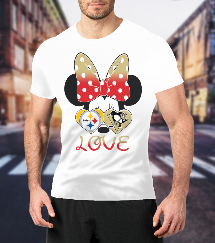 Minnie Bow Love Steelers Penguins Hearts T-Shirt