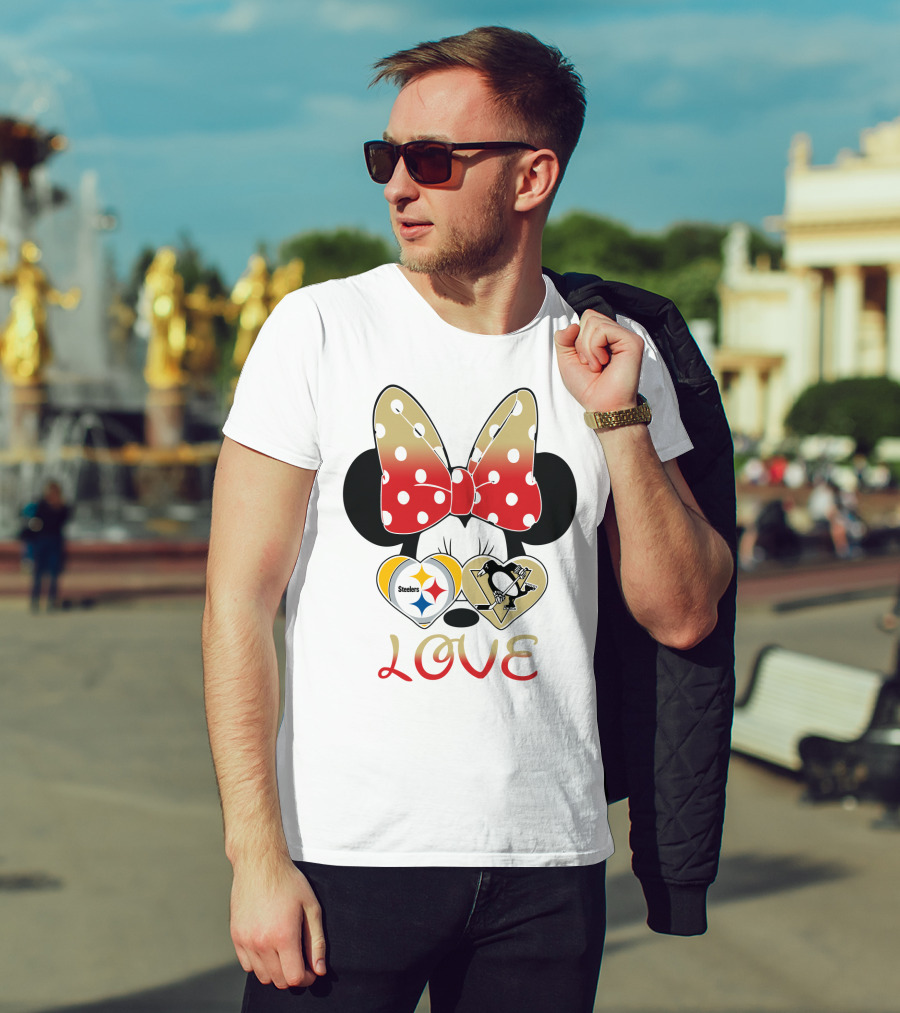 Minnie Bow Love Steelers Penguins Hearts T-Shirt