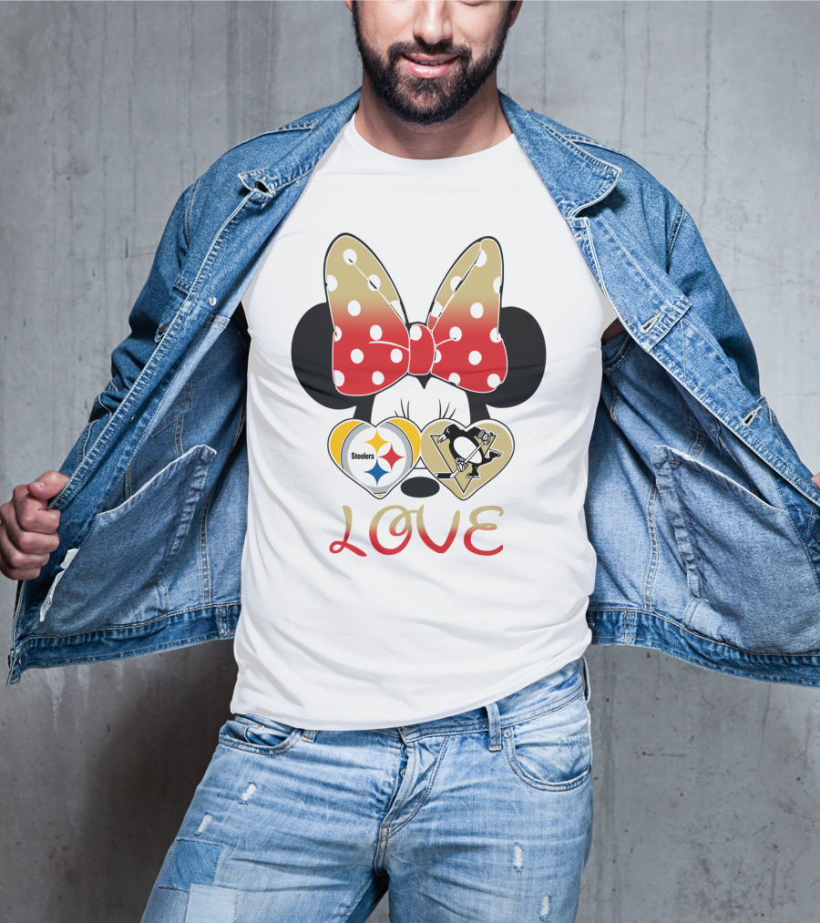 Minnie Bow Love Steelers Penguins Hearts T-Shirt
