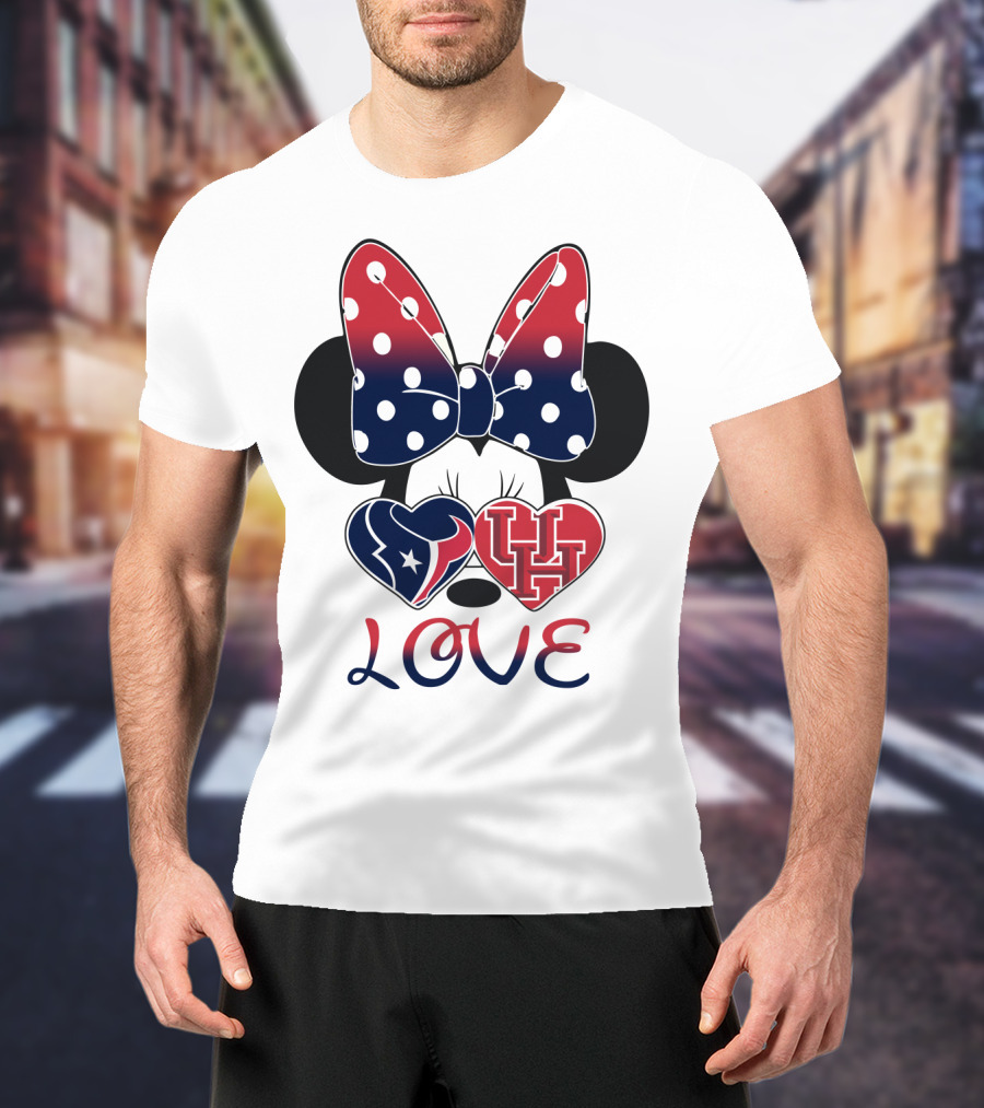 Love Minnie Houston Texans Uh Bow Hearts T-Shirt