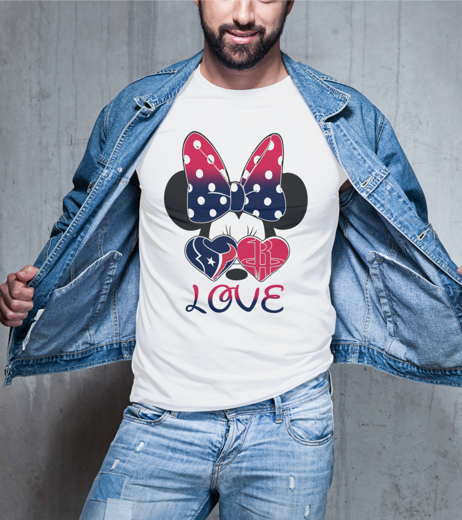 Love Minnie Mouse Houston Texans Rockets Hearts T-Shirt