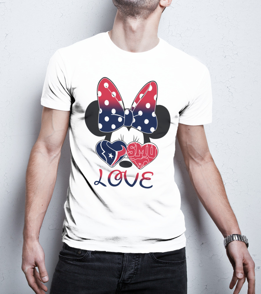 Mic 120 Love Texans Smu Minnie Bow Hearts T-Shirt