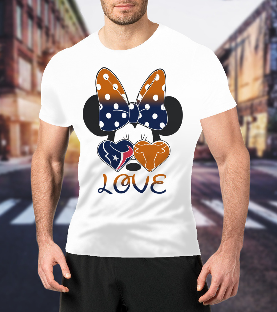 Love Texas Houston Football Minnie Ears Bow T-Shirt