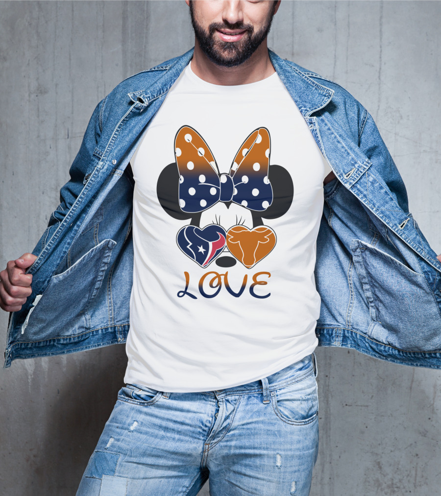 Love Texas Houston Football Minnie Ears Bow T-Shirt