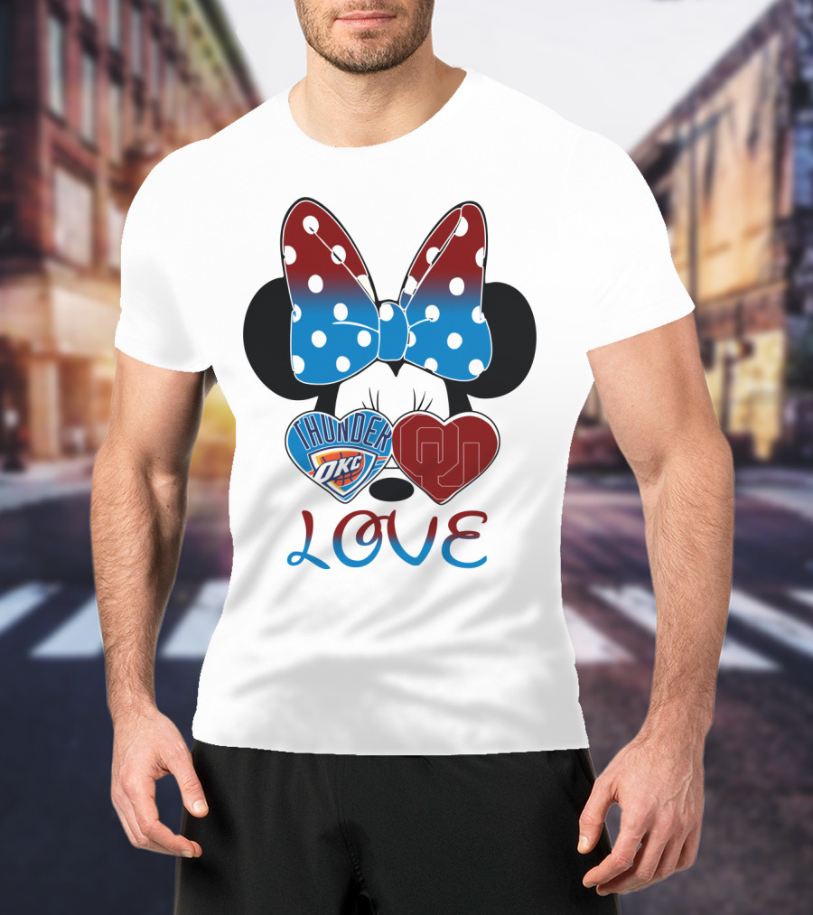 Mic 126 Minnie Mouse Thunder Okc Ou Love Bow Hearts T-Shirt