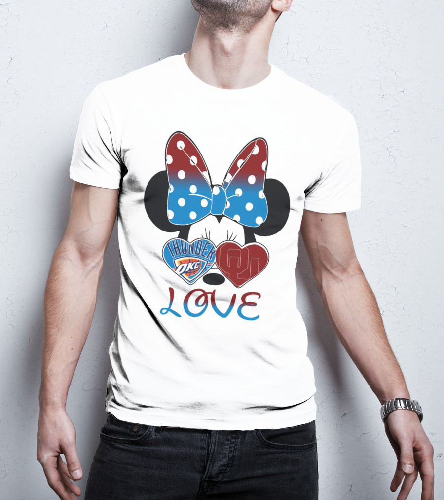Mic 126 Minnie Mouse Thunder Okc Ou Love Bow Hearts T-Shirt