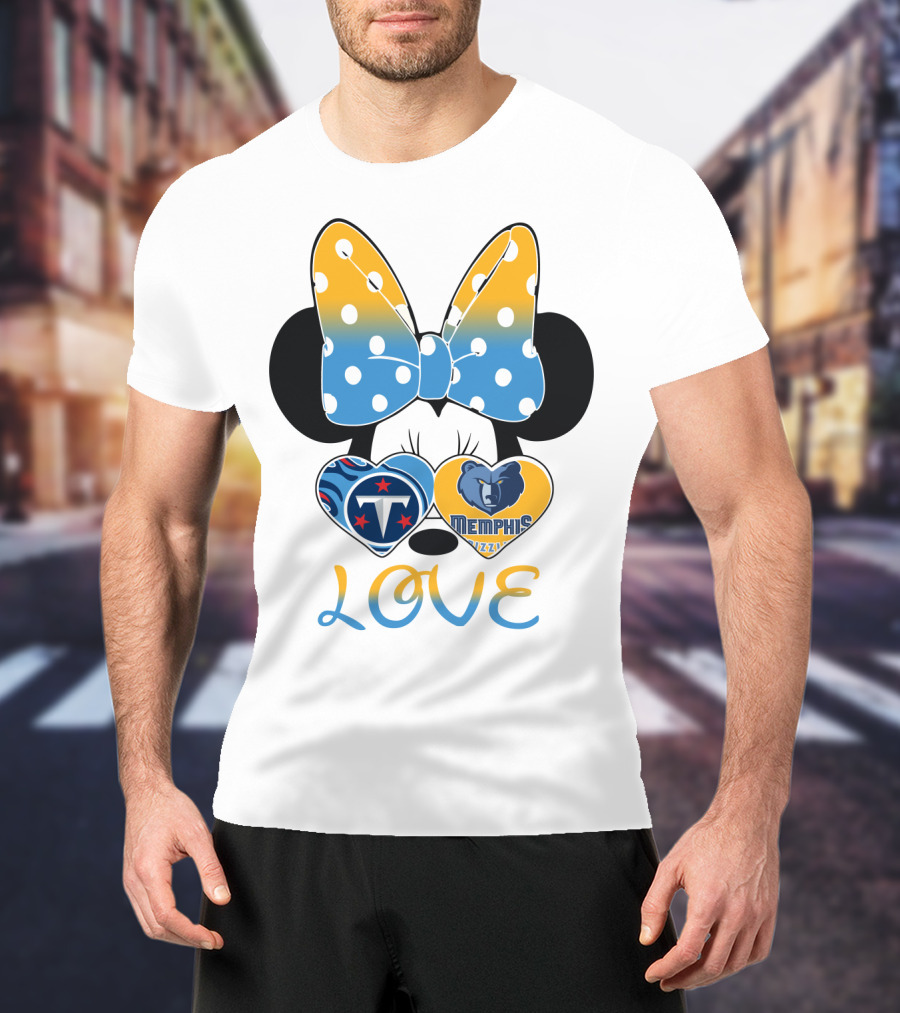 Love Tennessee Titans Memphis Grizzlies Minnie Bow Hearts T-Shirt