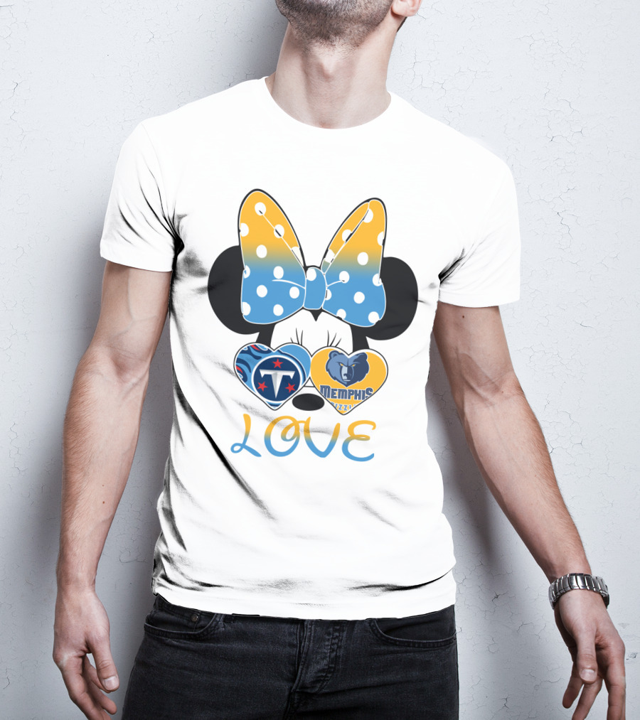 Love Tennessee Titans Memphis Grizzlies Minnie Bow Hearts T-Shirt