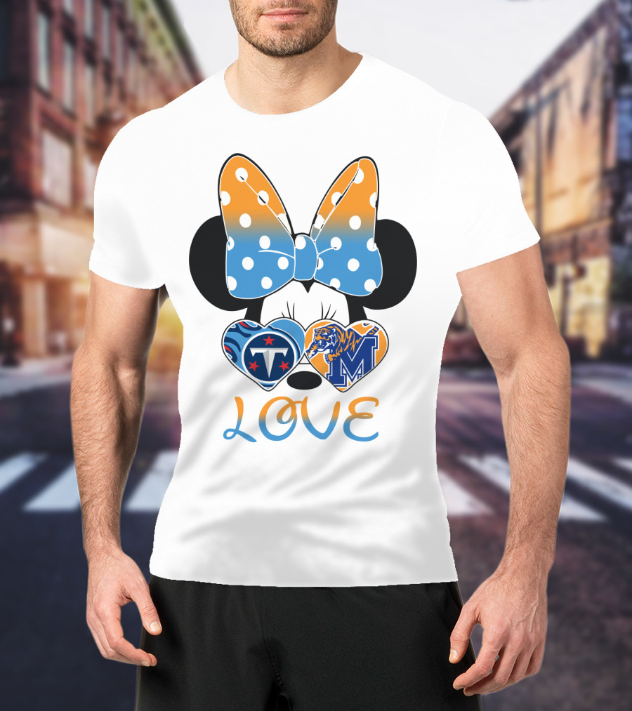 Tennessee Titans Memphis Tigers Love Bow Hearts T-Shirt