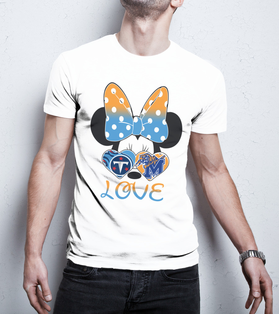 Tennessee Titans Memphis Tigers Love Bow Hearts T-Shirt