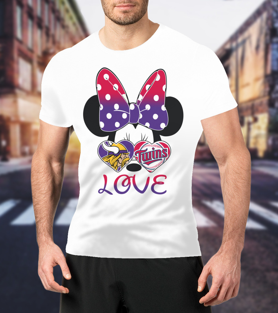 Minnie Mouse Love Vikings Twins Bow Hearts T-Shirt