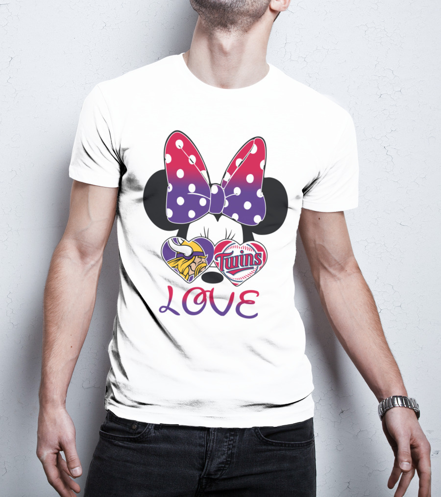 Minnie Mouse Love Vikings Twins Bow Hearts T-Shirt