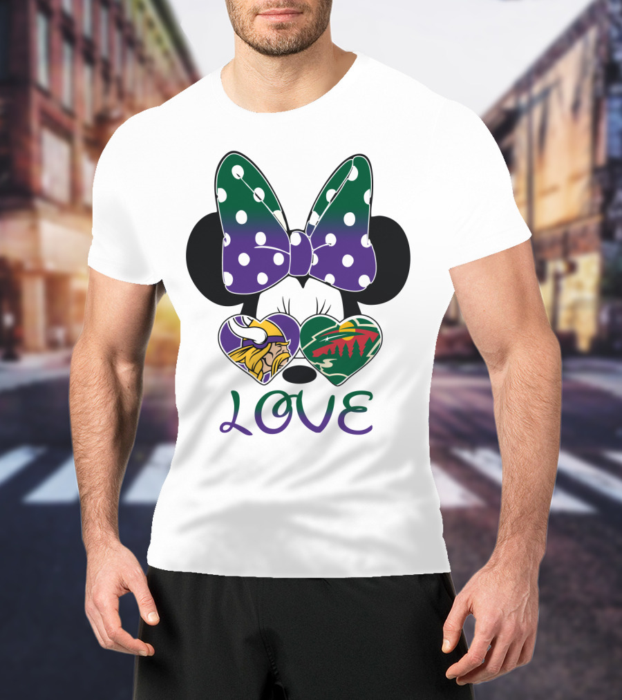 Minnesota Vikings Minnesota Wild Love Mickey Mouse Bow T-Shirt