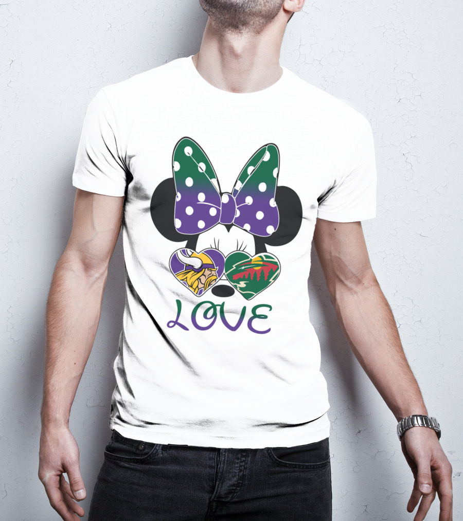 Minnesota Vikings Minnesota Wild Love Mickey Mouse Bow T-Shirt