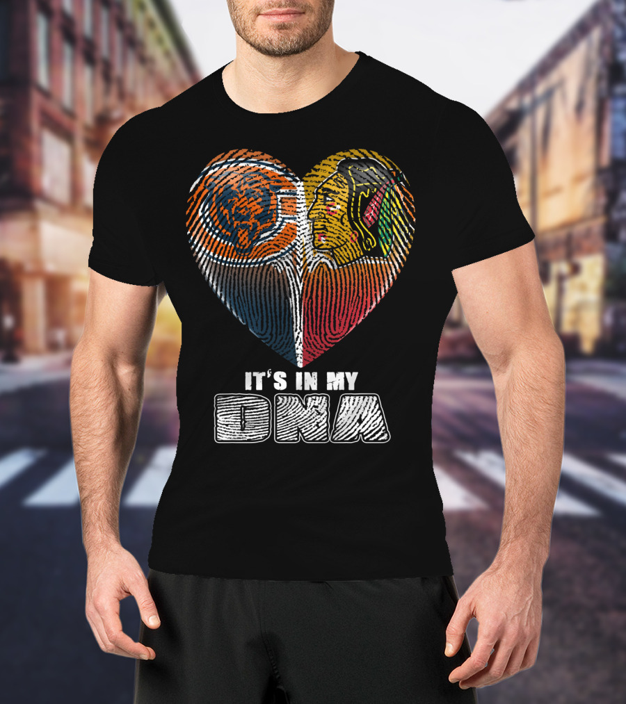 It's In My Dna Chicago Bears Blackhawks Fingerprint Heart T-Shirt