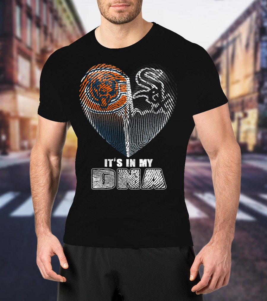 It's In My Dna Chicago Bears White Sox Heart Fingerprint T-Shirt