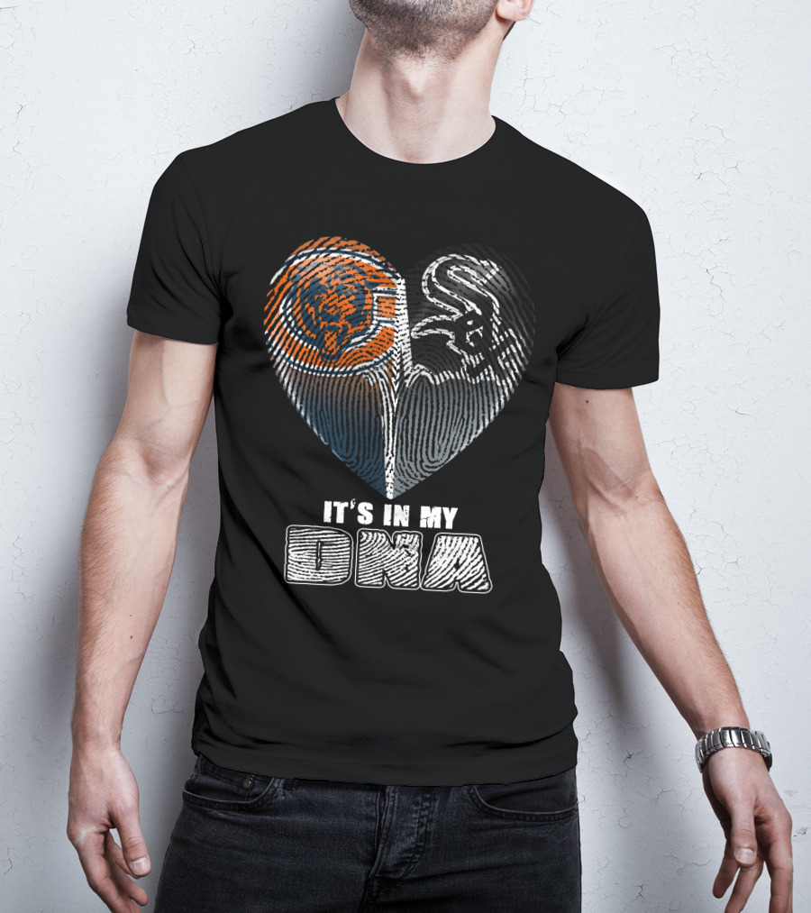 It's In My Dna Chicago Bears White Sox Heart Fingerprint T-Shirt