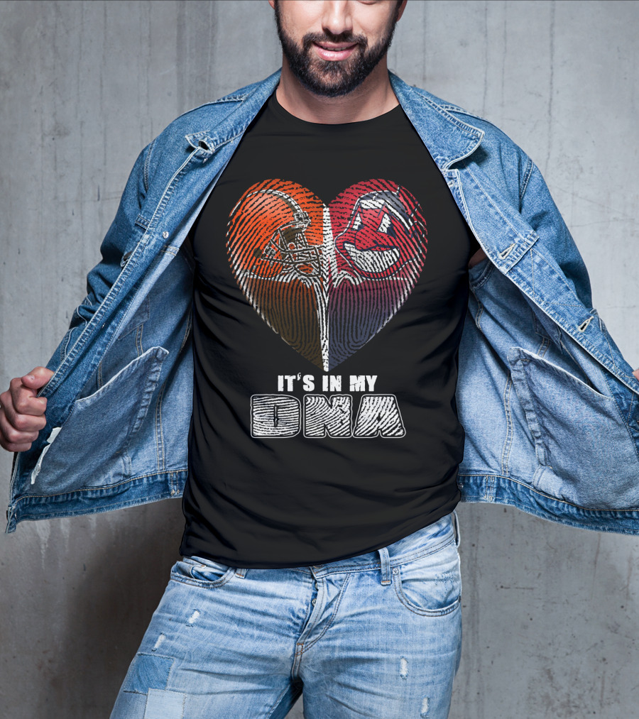 It's In My Dna Cleveland Browns And Indians Heart Fingerprint T-Shirt