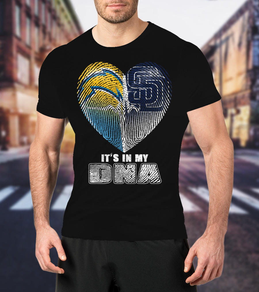 It's In My Dna Chargers Padres Heart Fingerprint T-Shirt
