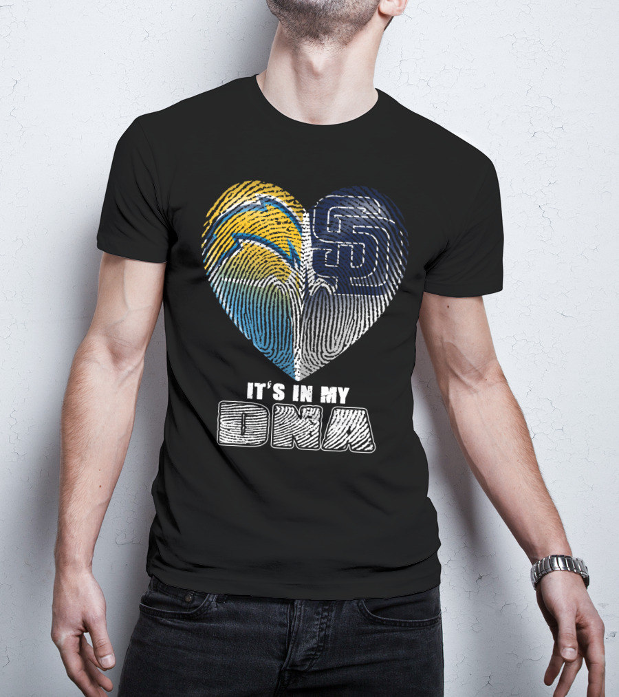 It's In My Dna Chargers Padres Heart Fingerprint T-Shirt