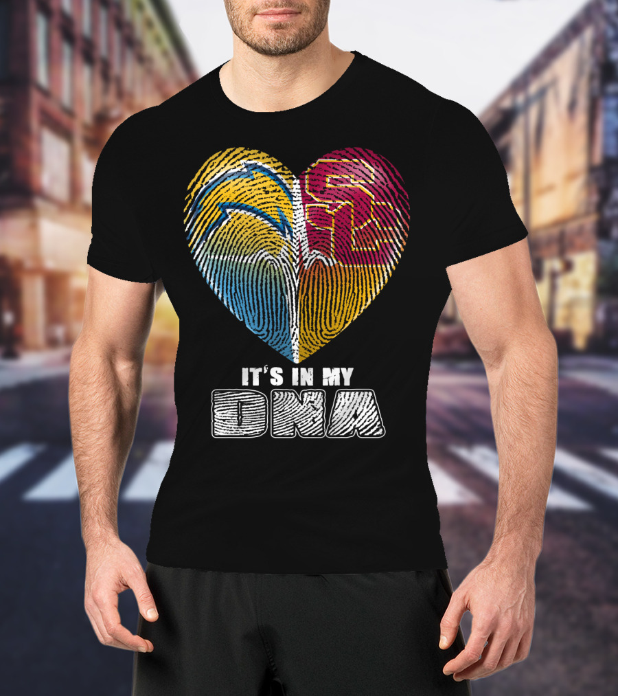 It's In My Dna Chargers Usc Fingerprint Heart T-Shirt