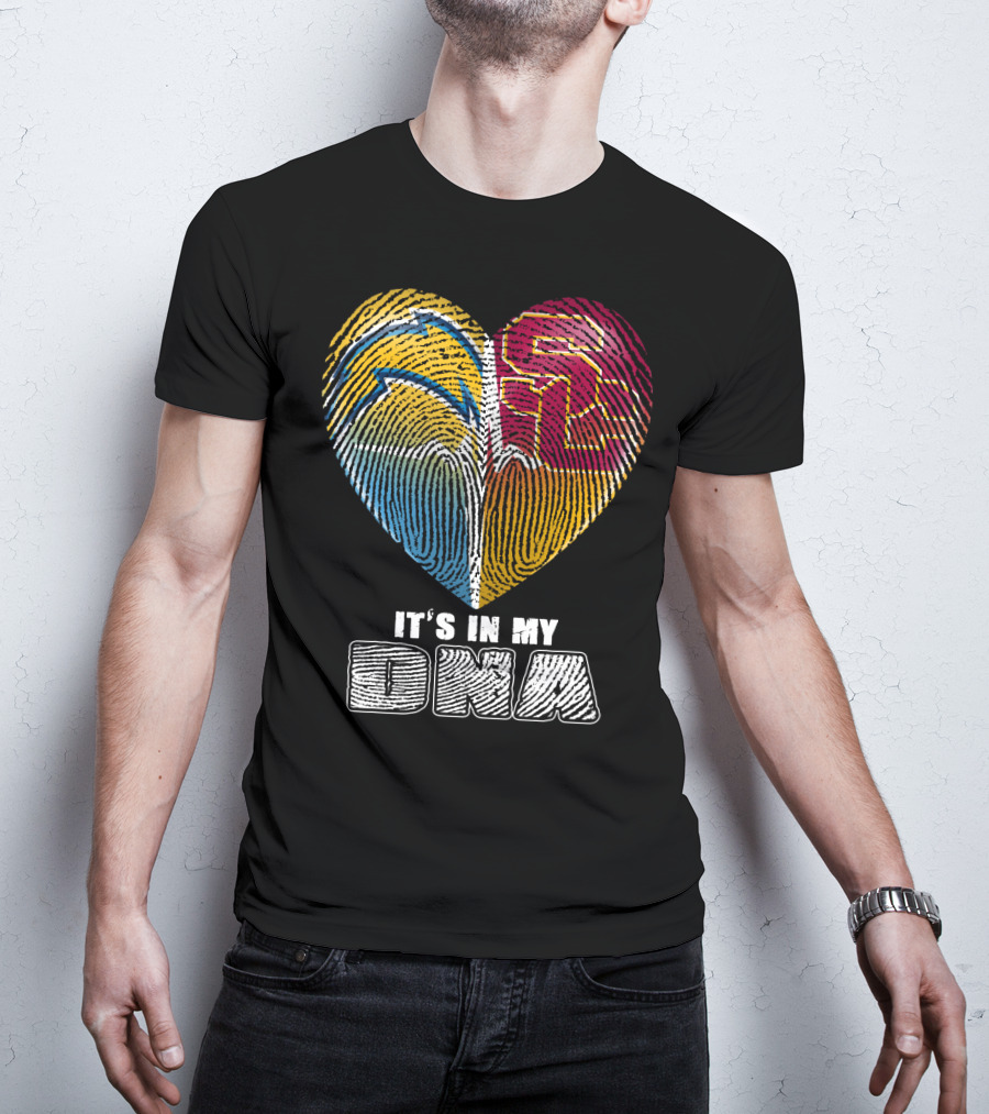 It's In My Dna Chargers Usc Fingerprint Heart T-Shirt