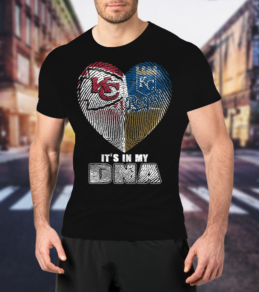 It's In My Dna Kansas City Chiefs Royals Heart Fingerprint T-Shirt
