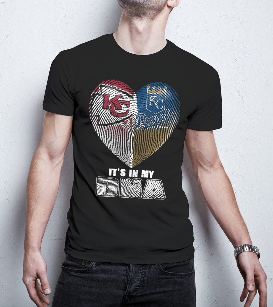 It's In My Dna Kansas City Chiefs Royals Heart Fingerprint T-Shirt