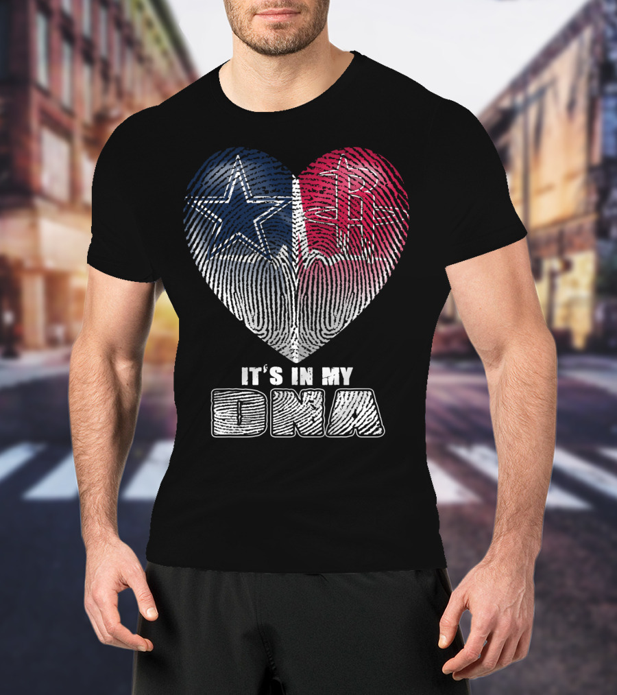 It's In My Dna Dallas Houston Heart Fingerprint T-Shirt