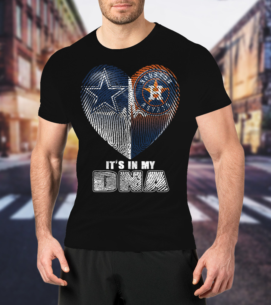 It's In My Dna Dallas Cowboys Houston Astros Heart Fingerprint T-Shirt