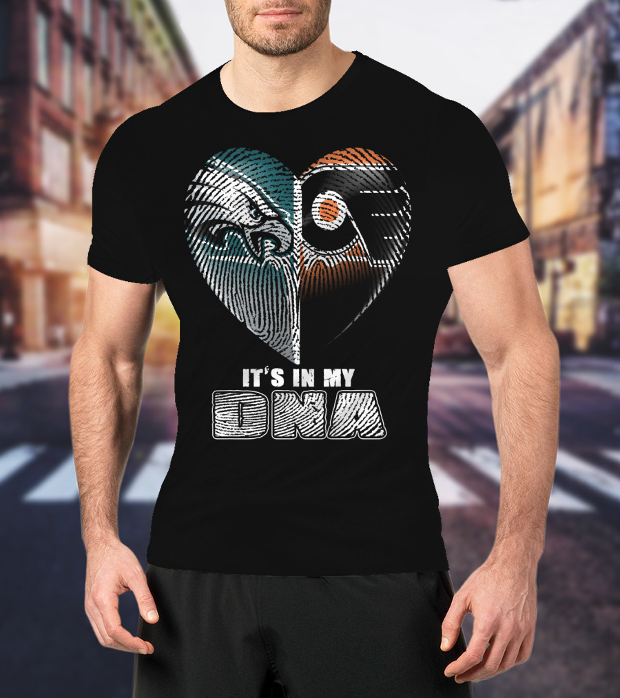 Eagles Flyers It's In My Dna Heart Fingerprint T-Shirt