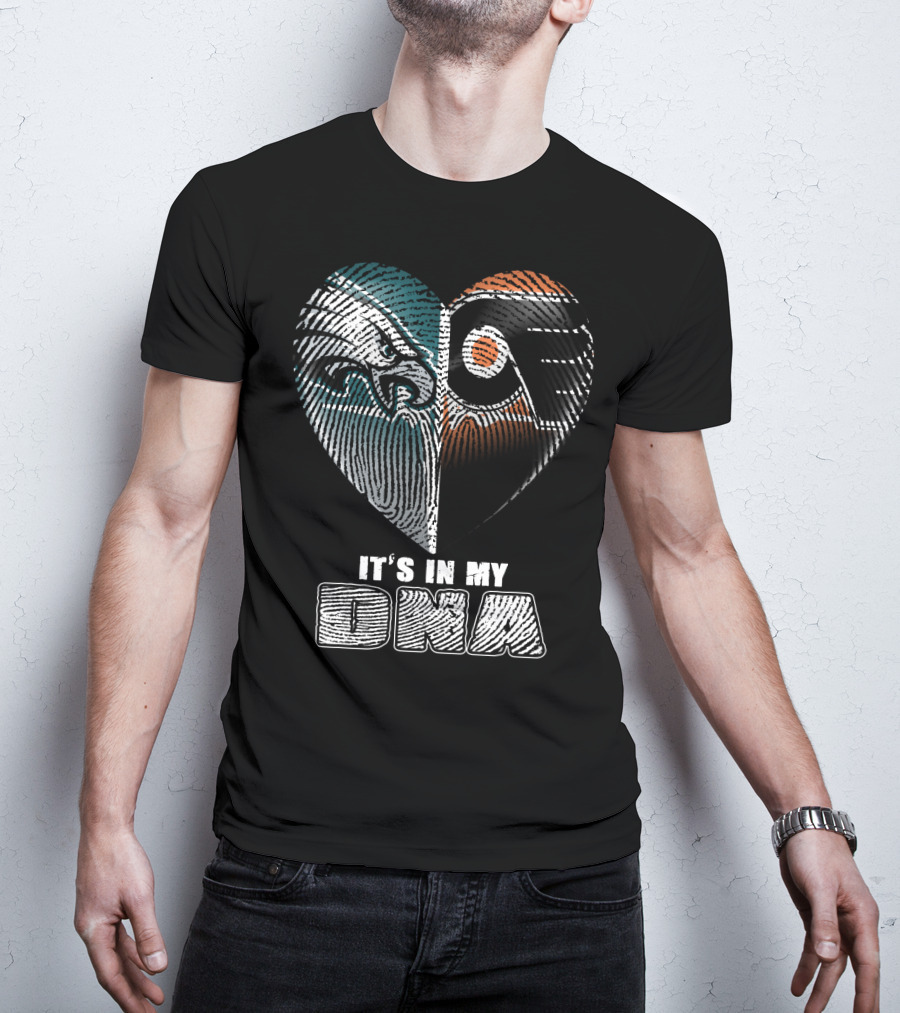 Eagles Flyers It's In My Dna Heart Fingerprint T-Shirt