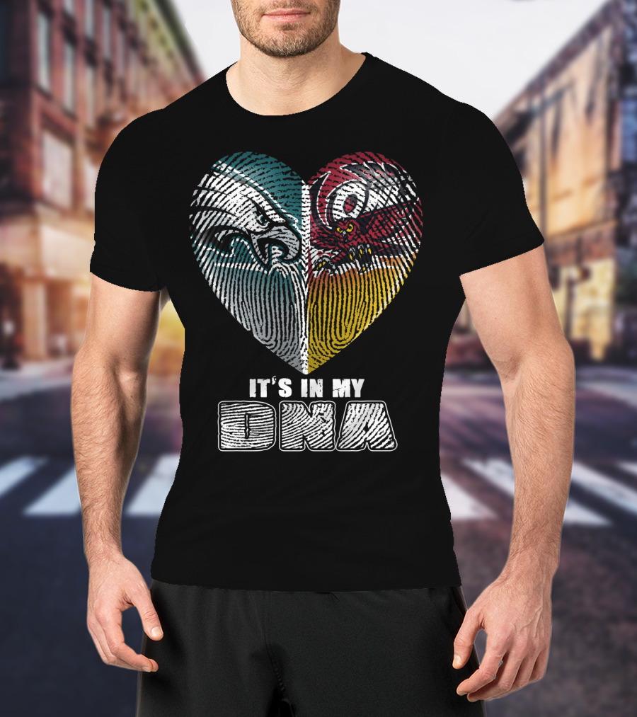 It's In My Dna Eagles Hurricanes Heart Fingerprint T-Shirt