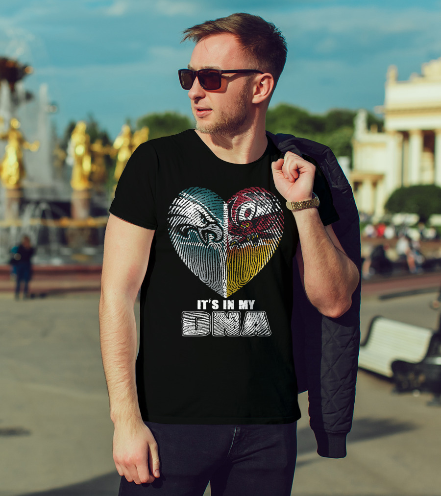 It's In My Dna Eagles Hurricanes Heart Fingerprint T-Shirt