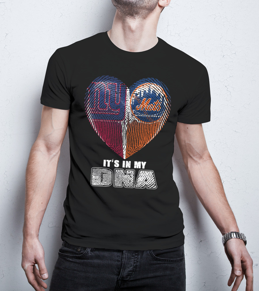 It's In My Dna Ny Giants Mets Fingerprint Heart T-Shirt