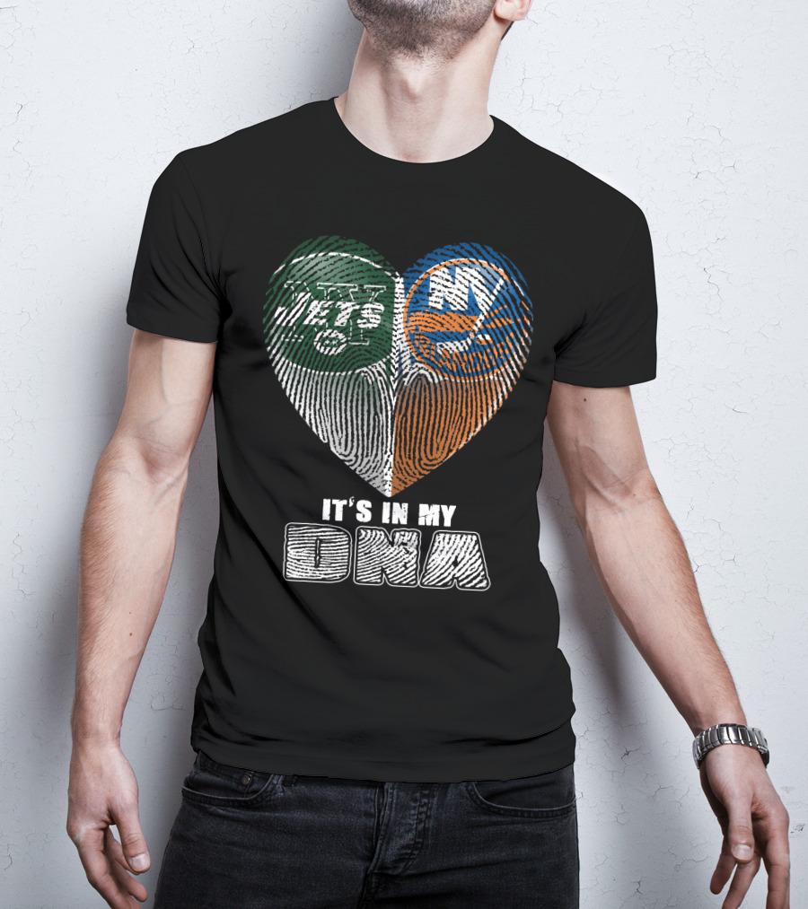 It's In My Dna Jets Islanders Heart Fingerprint T-Shirt