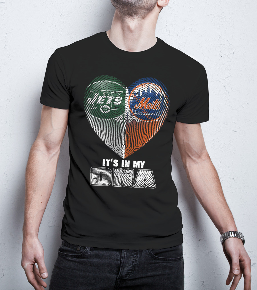 Jets Mets It's In My Dna Fingerprint Heart T-Shirt